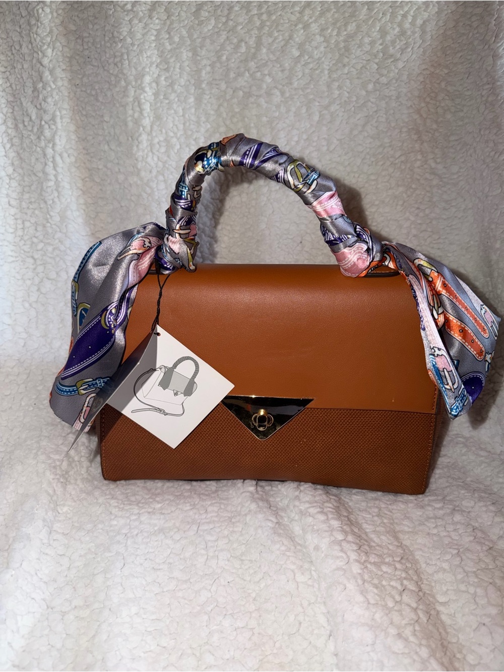 NWT Adrienne Vittadini cognac color flap satchel purse MSRP 210.00